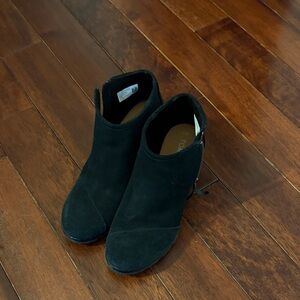 TOMS Suede Black Wedge Ankle Boots